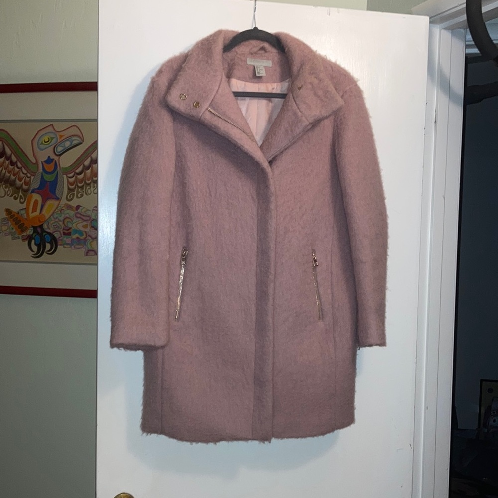 Wool & Polyester Pink coat, gold zipper, with pockets, lined